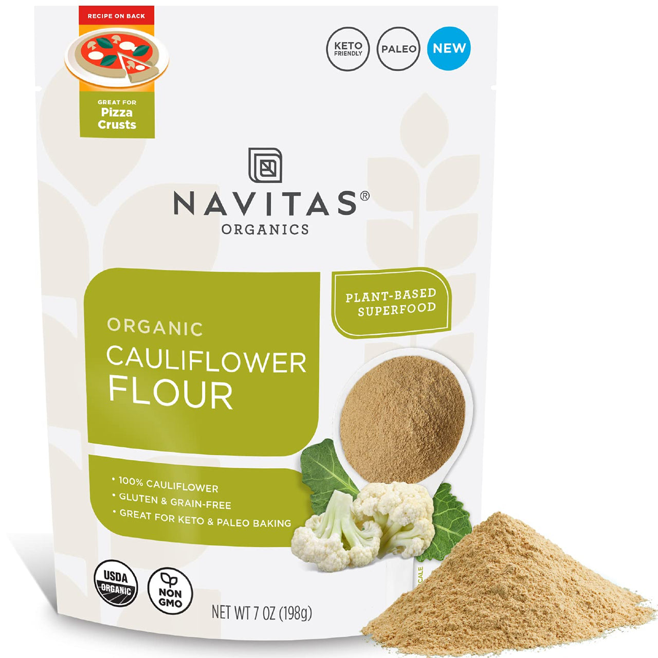 Navitas Organics Cauliflower Flour, 7oz  Organic, Non-GMO, 100% Cauliflower Flour for Keto Pizza & Baking  13 Servings