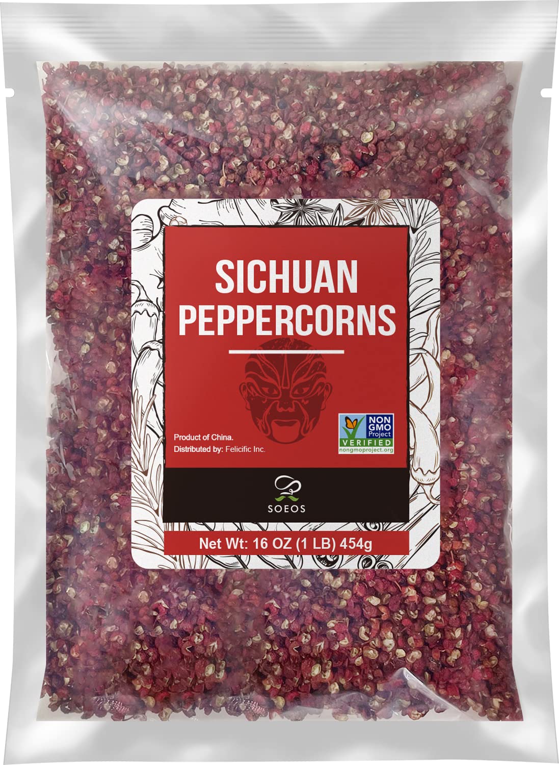 Soeos Sichuan Peppercorns, Authentic Szechuan Pepper corn, Tingle and Numbing Effect, Less Seeds, Strong Flavor, Essential for Kung Pao Chicken, Mapo Tofu, 16 oz (454g), Grade A Red Peppercorn