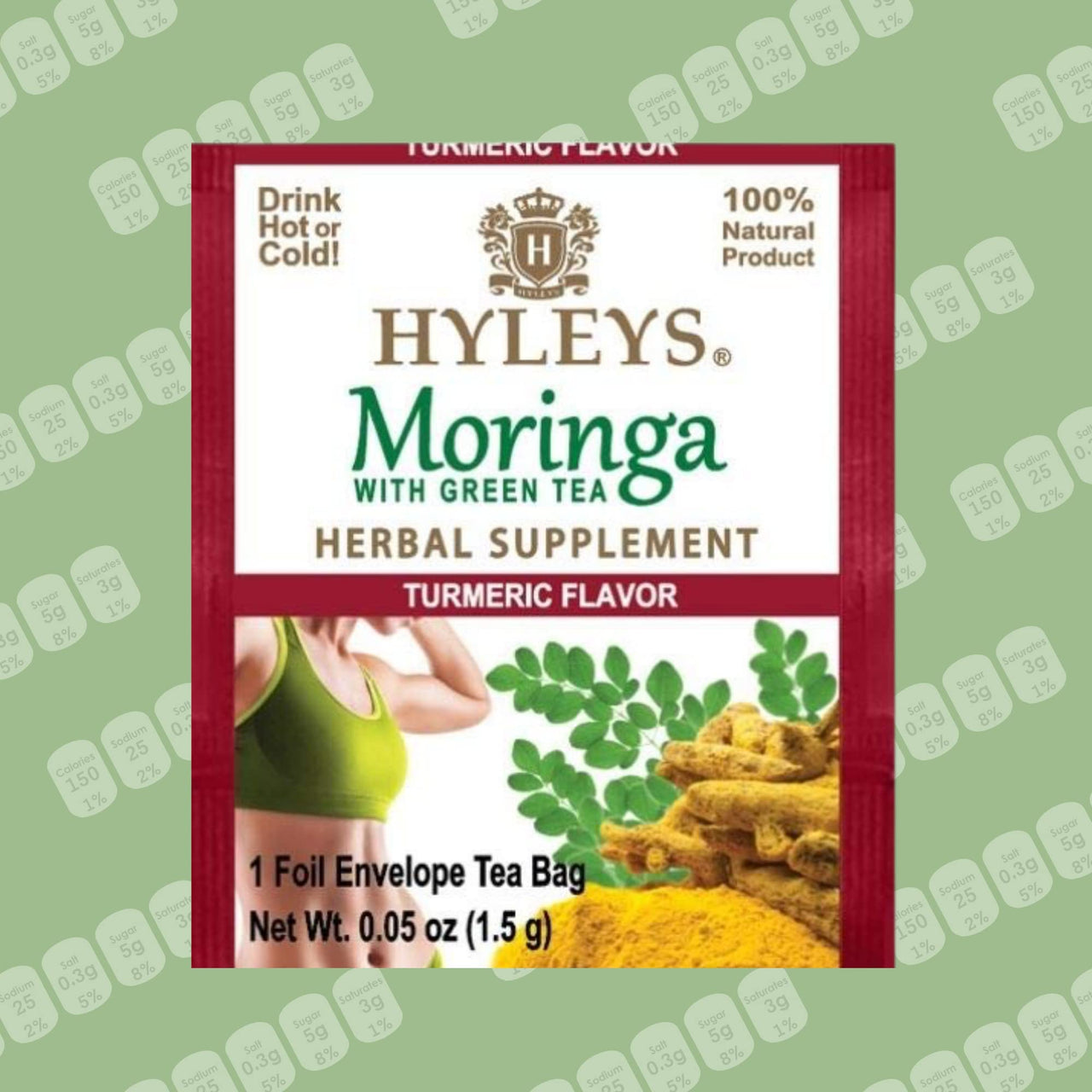 Hyleys Tea Moringa Oleifera with Turmeric Flavor - 25 Tea Bags (Miracle Tree Tea)