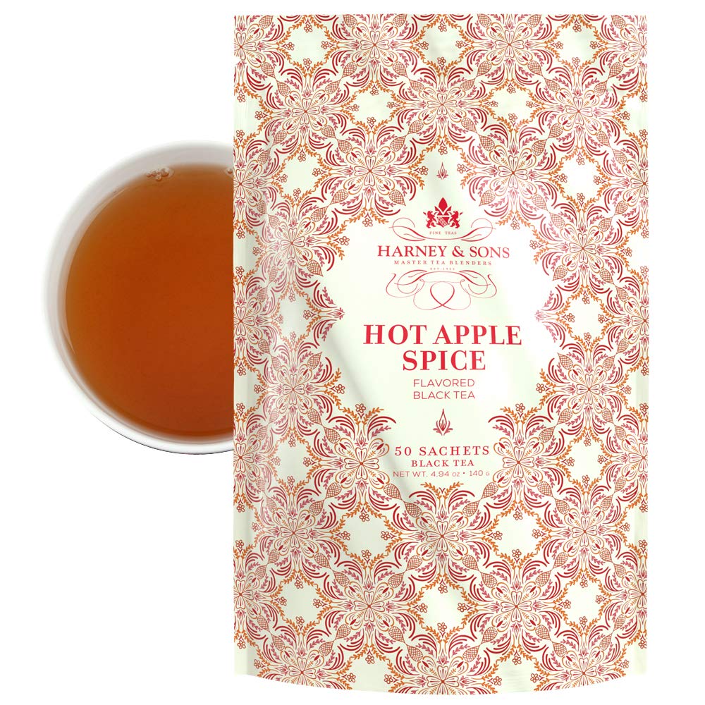 Harney & Sons Hot Apple Spice, Bag of 50 Sachets, Black Tea w/Apple Flavors