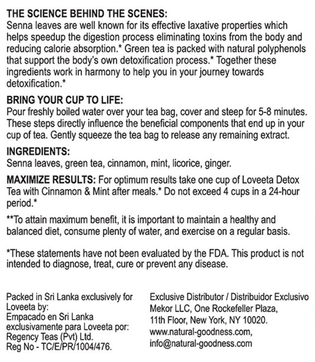 Loveeta Wellness Detox Tea Cinnamon & Mint - 15 Tea Bags (Gmo Free, Gluten Free, Dairy Free, Sugar Free & 100% Natural)
