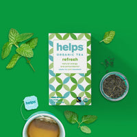 HELPS TEAS | Helps Refresh | Organic Green Tea with Spearmint. Natural Energy, Antioxidant, Thermogenic Herbal Tea| 16 Tea Bags |