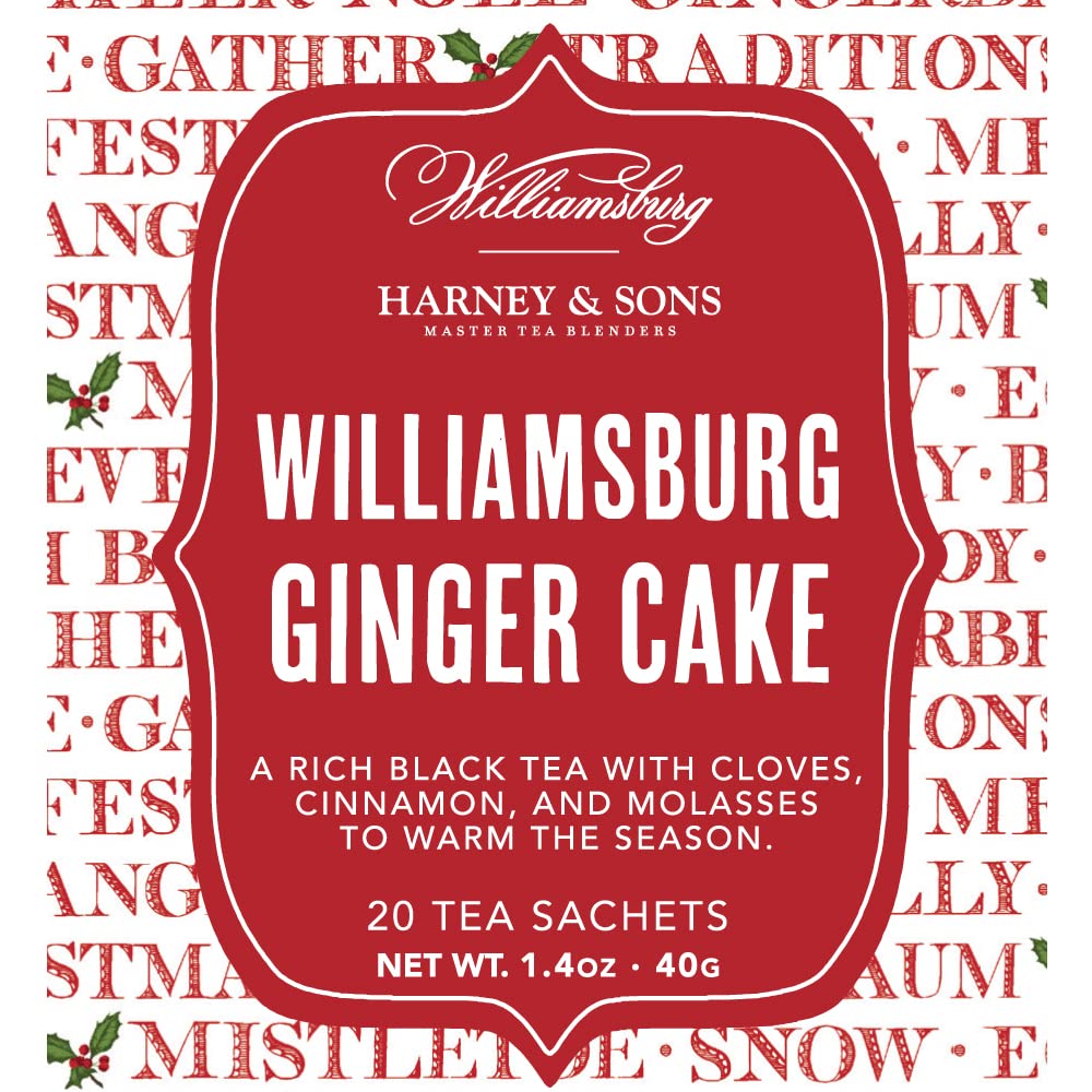 Harney & Sons Williamsburg Ginger Cake Blend | Black tea with cloves, cinnamon, and molasses, 20 sachets