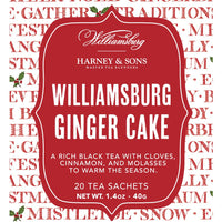Harney & Sons Williamsburg Ginger Cake Blend | Black tea with cloves, cinnamon, and molasses, 20 sachets