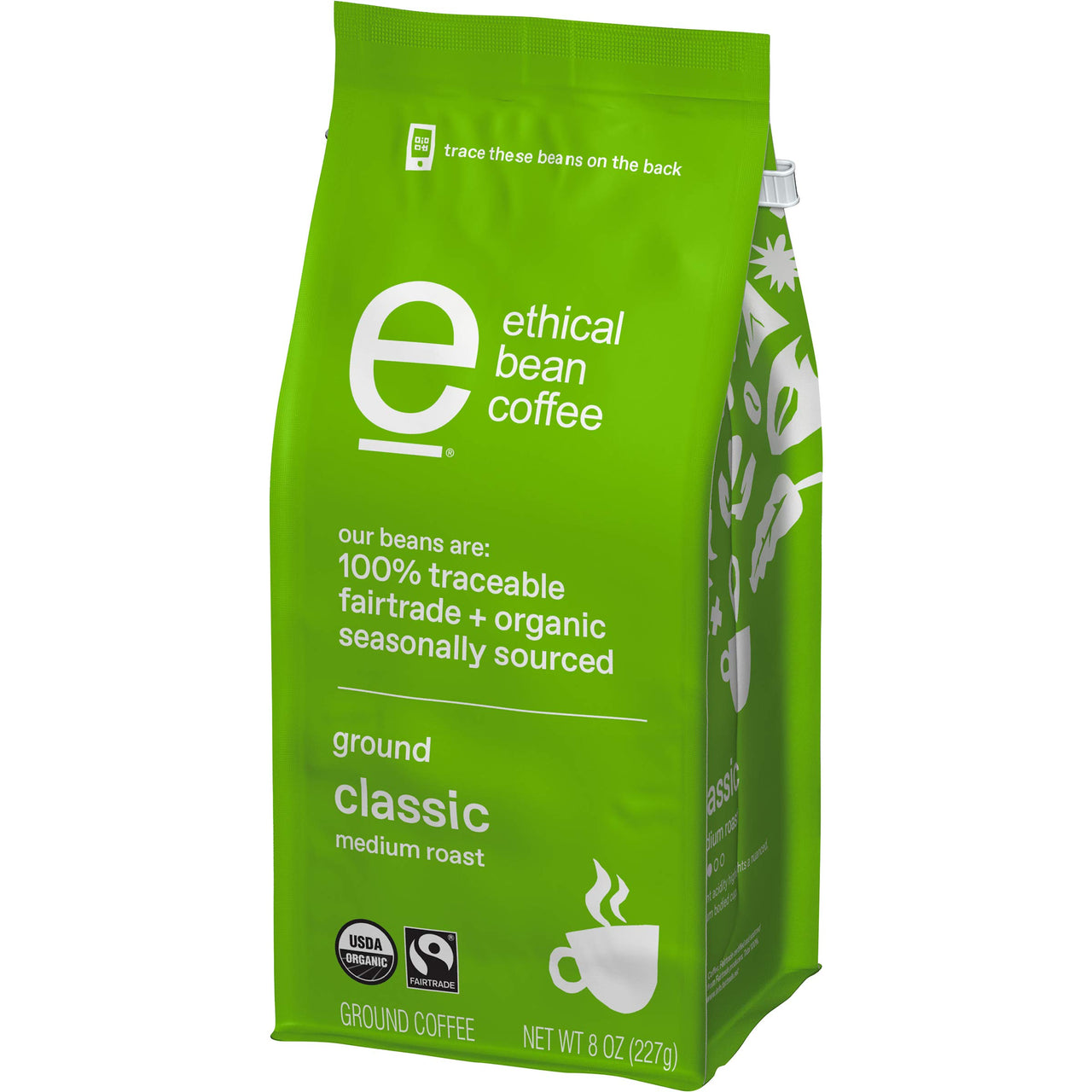 Ethical Bean Fairtrade Organic Coffee, Classic Medium Roast, Ground Coffee Beans - 100% Arabica Coffee (8 oz Bag), 0.5 Pound (Pack of 1)