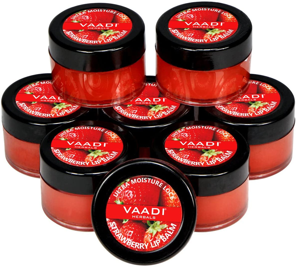 Lip Balm Ultra Moisturizer Lock Strawberry & Honey Flavor All Natural Pack of 8 X 10 Gms(0.35 Ounces) in Tin - Vaadi Herbals
