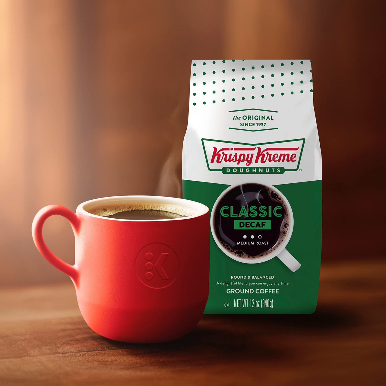 Krispy Kreme Classic Decaf, Ground Coffee, Medium Roast, Bagged 12oz