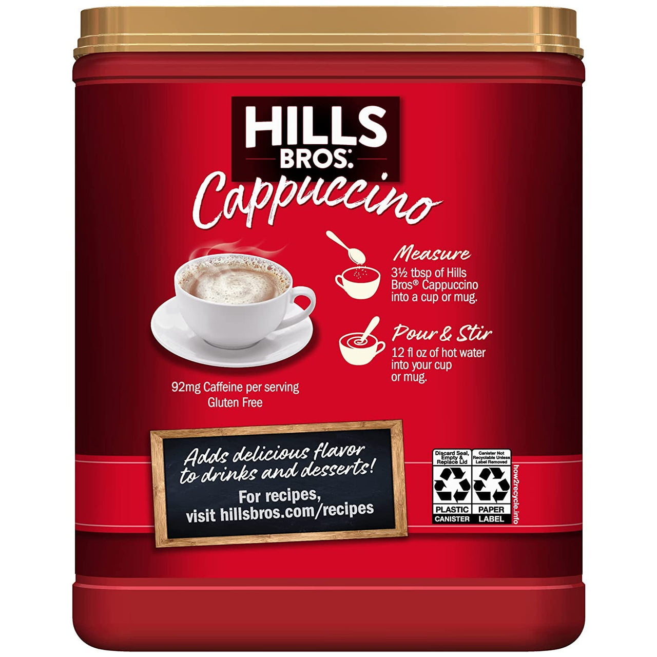 Hills Bros Instant Decadent Classic Cappuccino Mix with a Hint of Sweetness, Easy to Use and Convenient, Enjoy Coffeehouse Flavor at Home, Frothy, 14 Oz