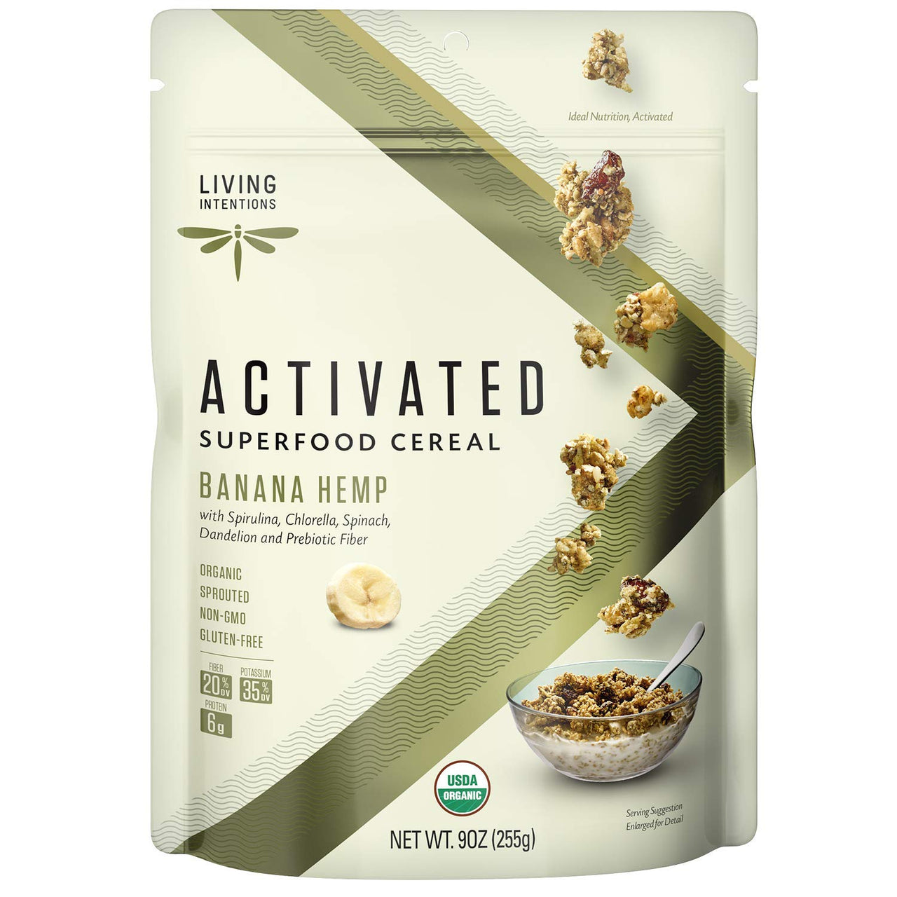 Living Intentions Organic Superfood Cereal  Banana Hemp  NonGMO  Gluten Free  Vegan  Paleo  Kosher  9 Ounce Unit