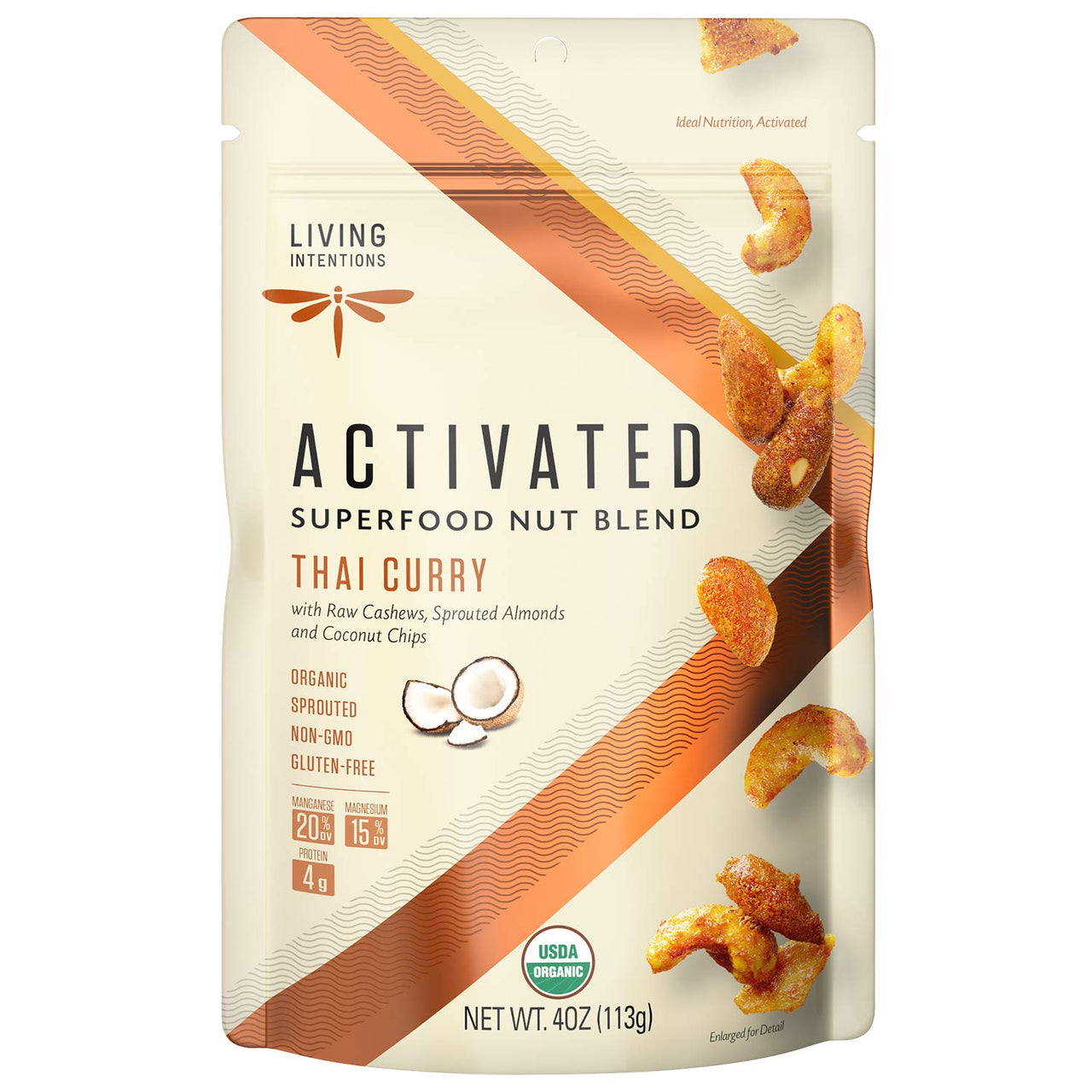 Living Intentions Sprouted Organic Nut Blend Thai Curry NonGMO  Gluten Free  Vegan  Paleo  Kosher  4 Ounce Unit