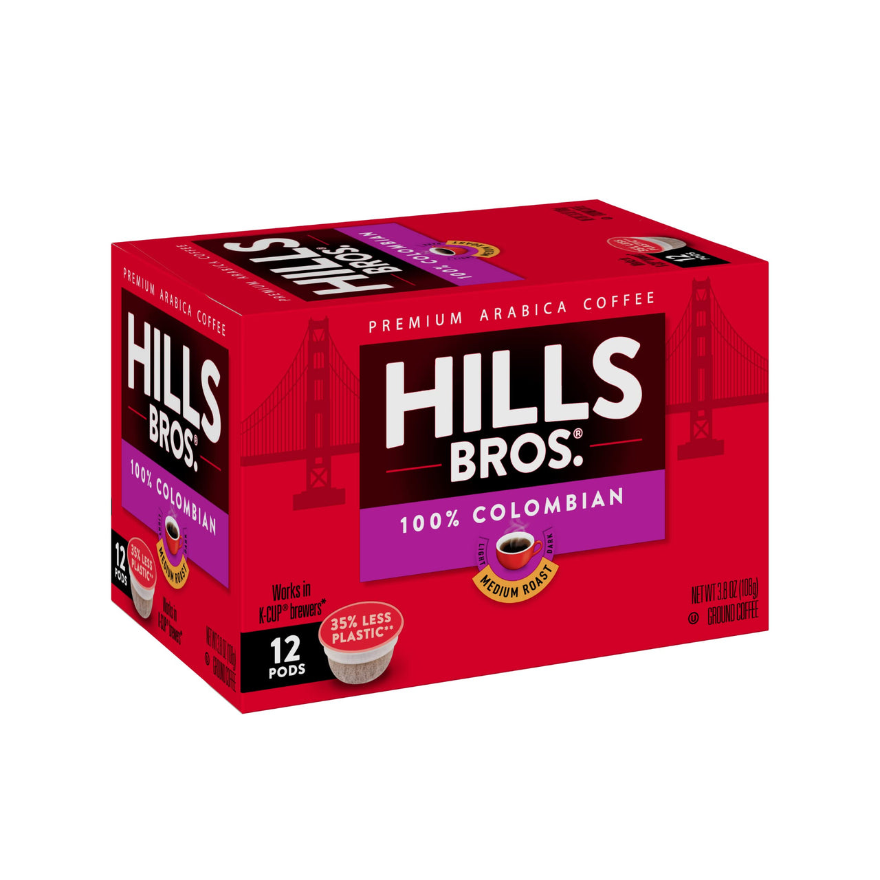 Hills Bros Single Serve Coffee Pods, 100% Colombian Ground Coffee, Medium Roast, 12 Count  Keurig Compatible, Roasted 100% Arabica Coffee Beans, Smooth Balanced Flavor
