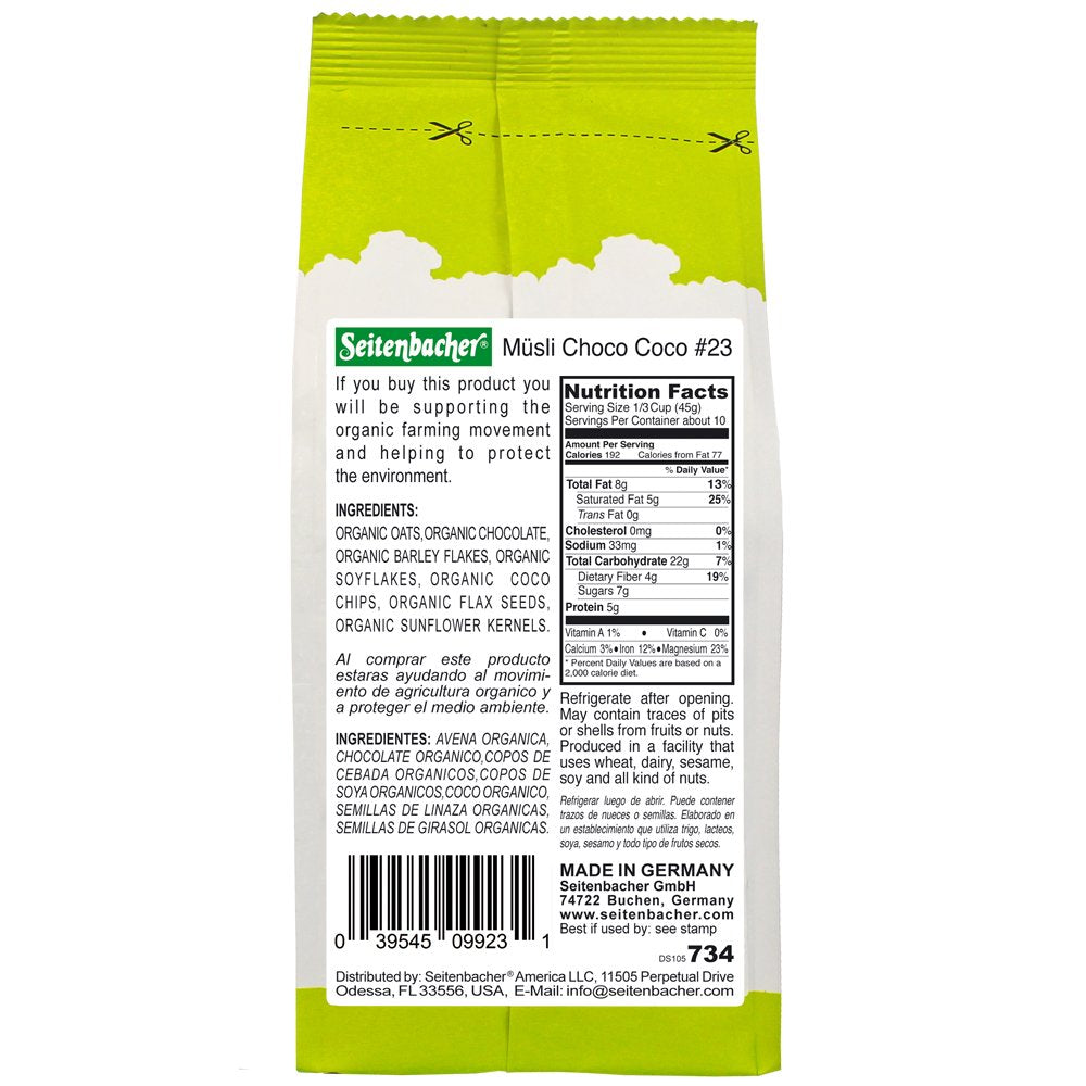 Seitenbacher Organic Muesli Choco Coconut Natural Cereal, 16 Ounce