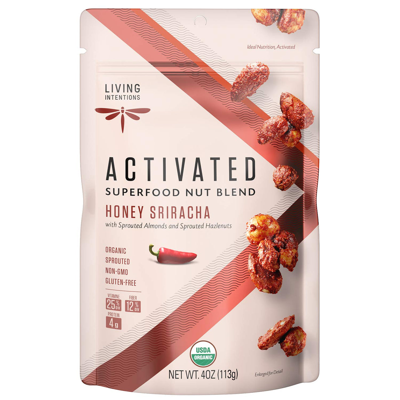 Living Intentions Sprouted Organic Nut Blend Honey Sriracha  NonGMO  Gluten Free  Vegan  Paleo  Kosher  4 Ounce Unit