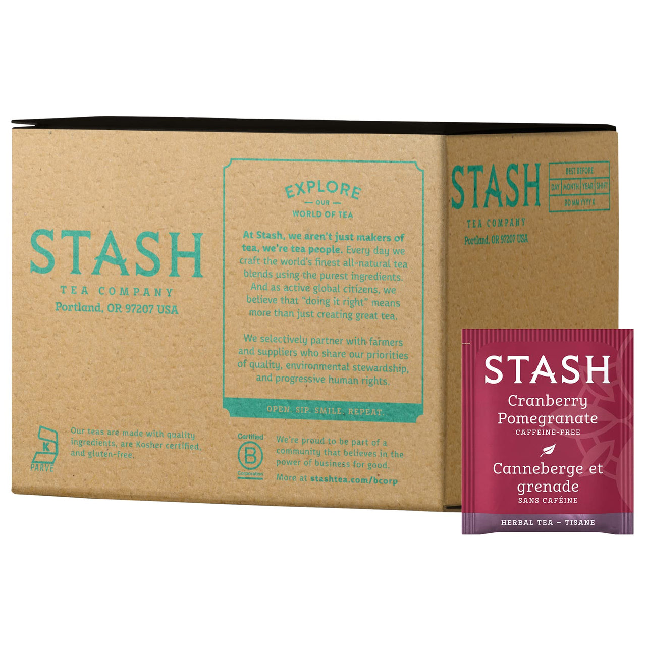 Stash Tea Cranberry Pomegranate Herbal Tea - Naturally Caffeine Free, Non-GMO Project Verified Premium Tea with No Artificial Ingredients, 100 Count (BULK PACKAGING)