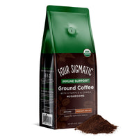 Organic Ground Coffee by Four Sigmatic | Medium Roast | Fair Trade Gourmet Coffee with Vitamin D, Chaga Mushroom, Zinc & Turkey Tail Mushroom | Nootropic Mushroom Coffee for Immune Support | 12oz Bag