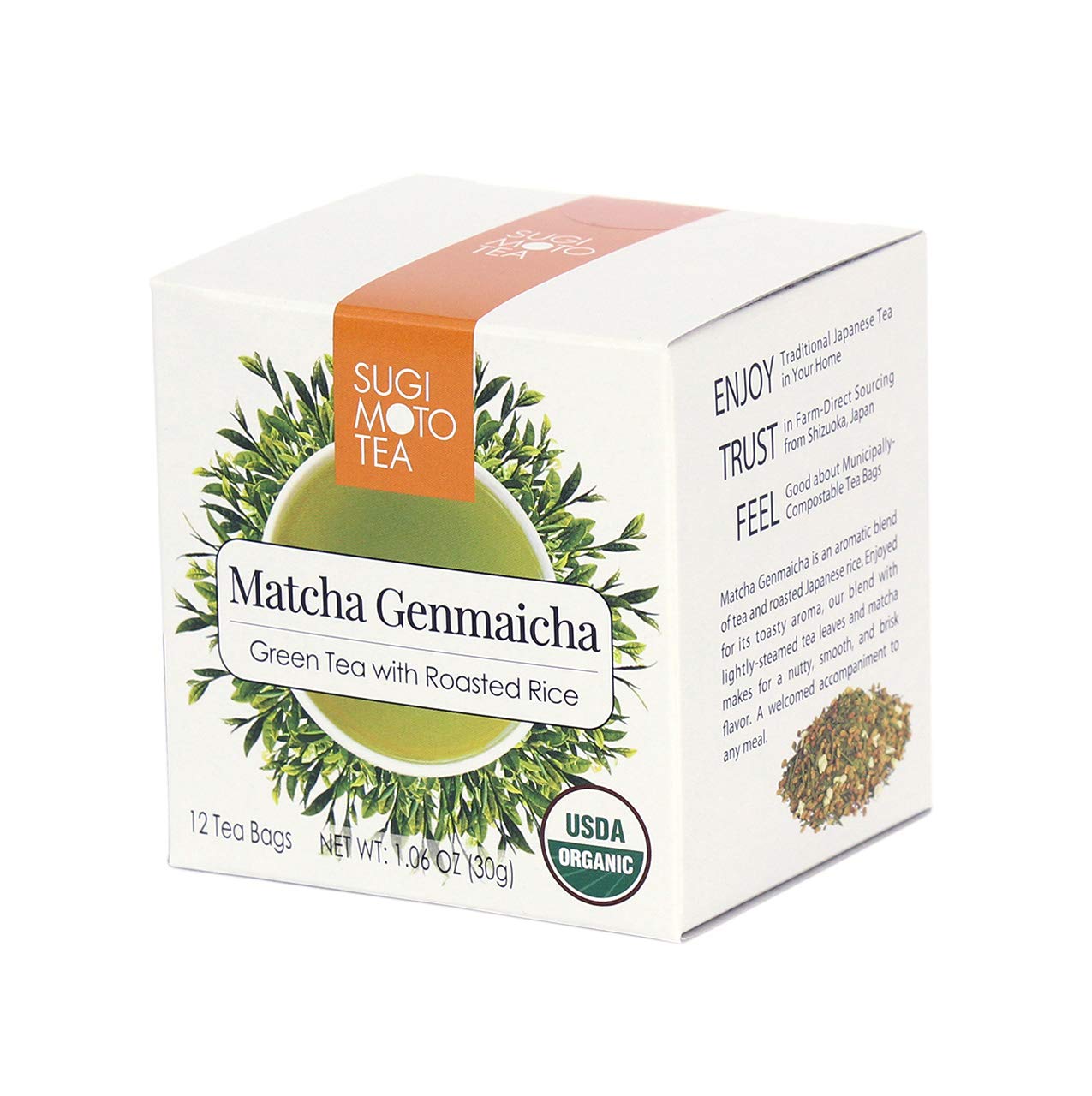 Sugimoto Tea - Organic Genmaicha - Authentic Japanese Green Tea - with Roasted Rice - Antioxidants, Caffeine, L-Theanine - 12 Count Pyramid Bags