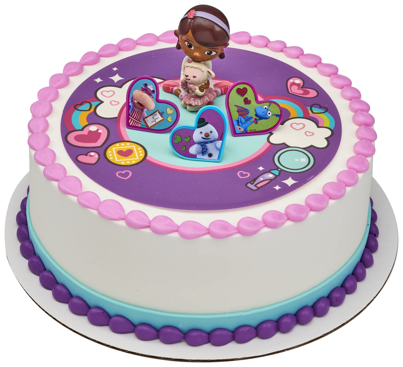 DecoSet Doc McStuffins Doc & Lambie Cake Toppers, 4-Piece Set with Doc and Lambie Figurines, Sharable Rings, Create Awesome Party Decorations for Cakes or Cupcakes