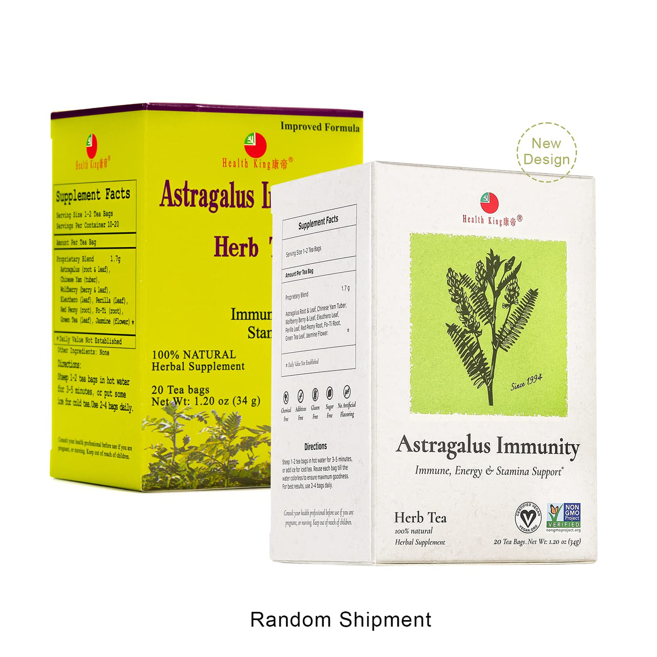 Health King Astragalus Immunity Herb Tea, Teabags, 20 Count Box