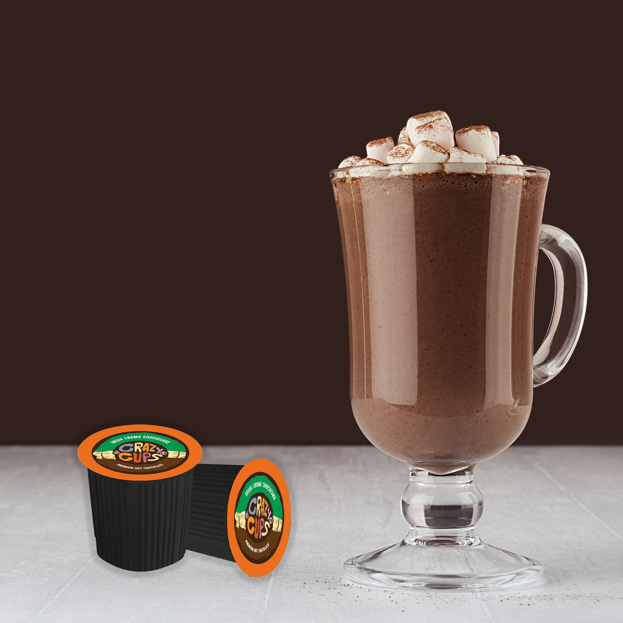 Crazy Cups Hot Chocolate Pods, Irish Cream Cheesecake, Hot Chocolate for Keurig Brewing Machines, Single Serve Irish Cream Hot Chocolate in Recyclable Pods, 22 Count