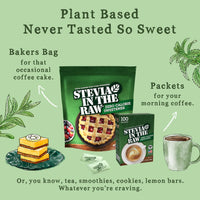 Stevia In The Raw, Plant Based Zero Calorie, No Erythritol, Sugar Substitute, Sugar-Free Sweetener for Coffee, Hot & Cold Drinks, Suitable For Diabetics, Vegan, Gluten-Free, 100Count Packets (1 Pack)