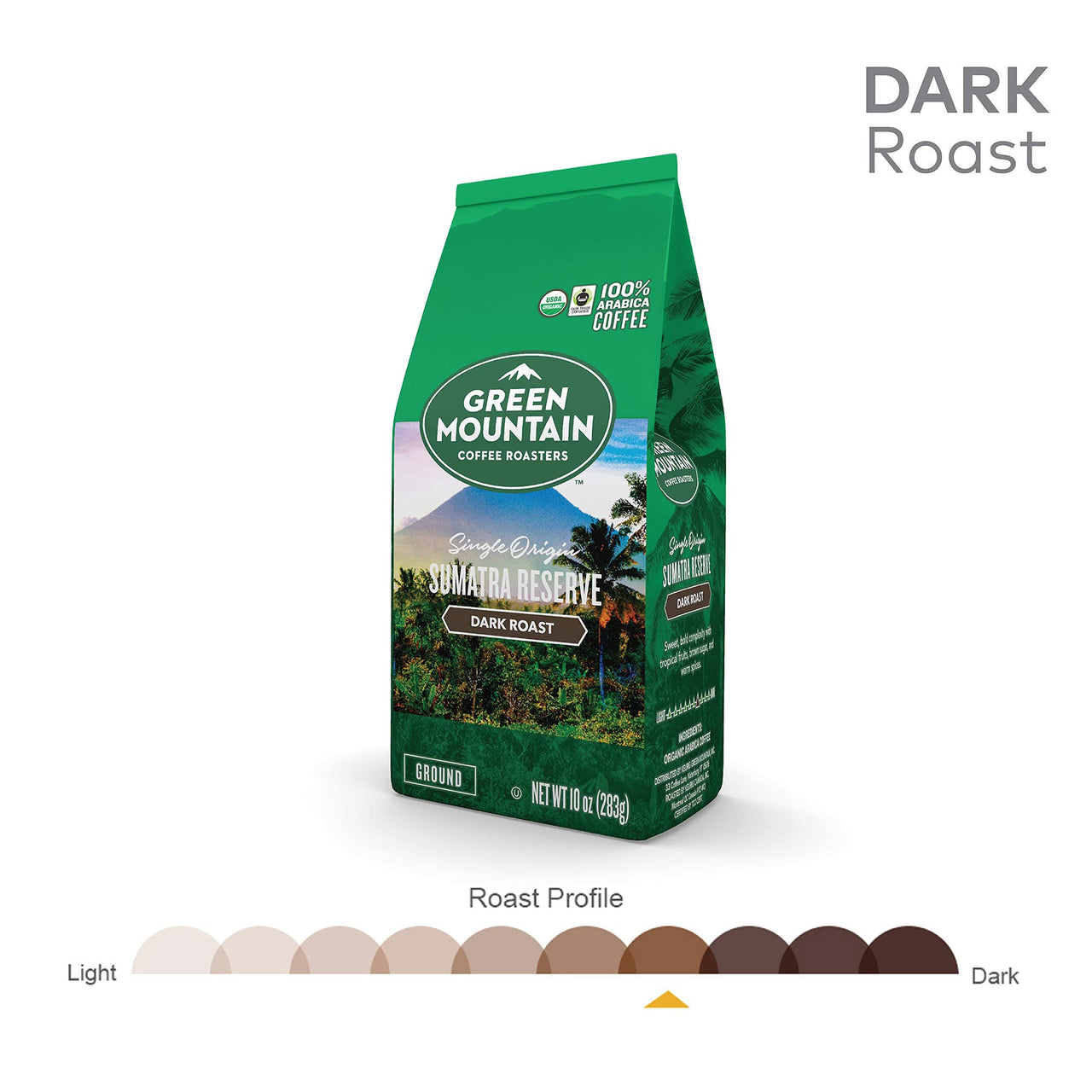 Green Mountain Coffee Roasters Sumatra Reserve, Ground Coffee, Dark Roast, Bagged 10 oz (Package May Vary)