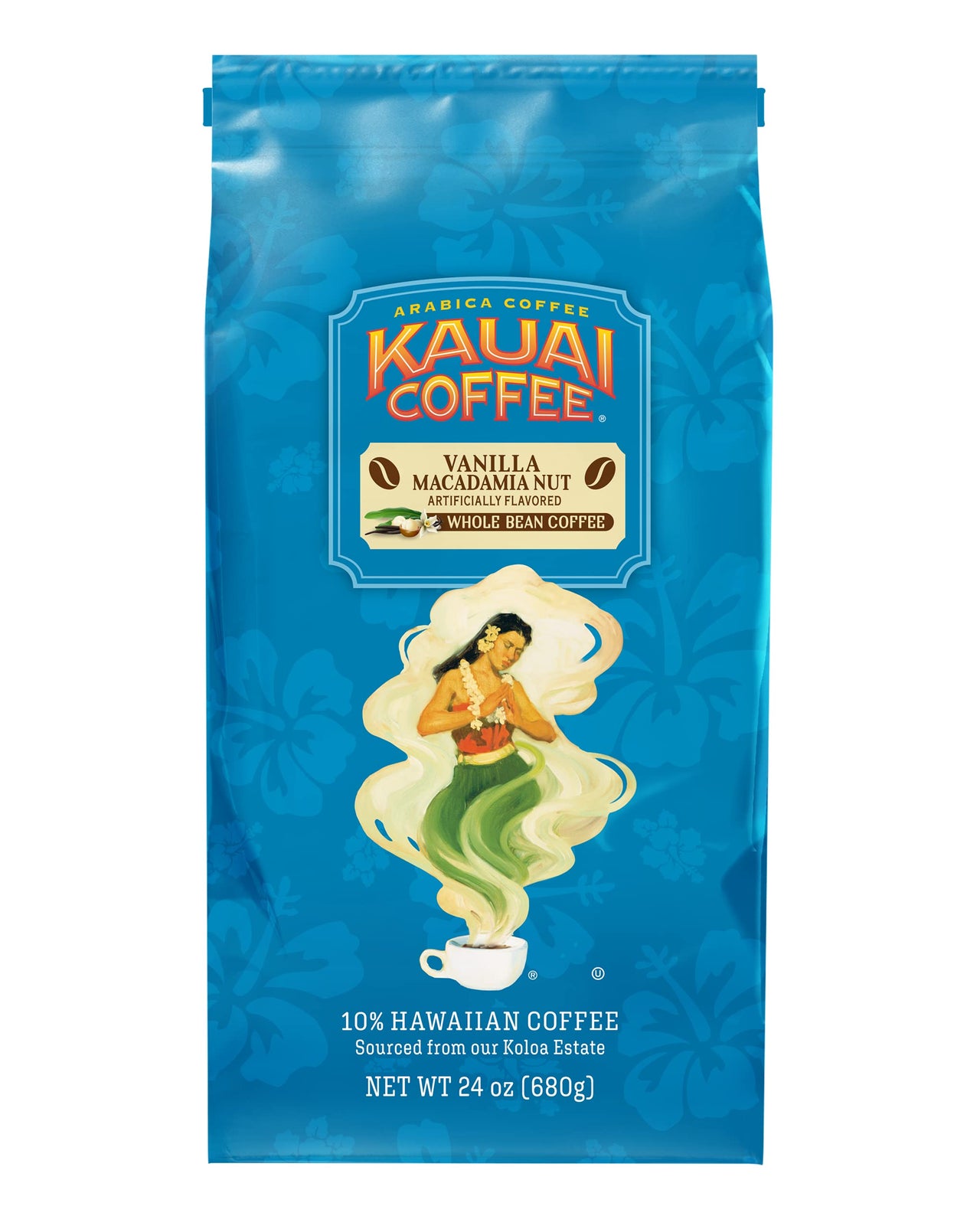 Kauai Whole Bean Coffee, Vanilla Macadamia Nut - Arabica Coffee From Hawaiis Largest Grower, Smooth, Delicious Flavor and Amazing Aroma - 24 Ounce
