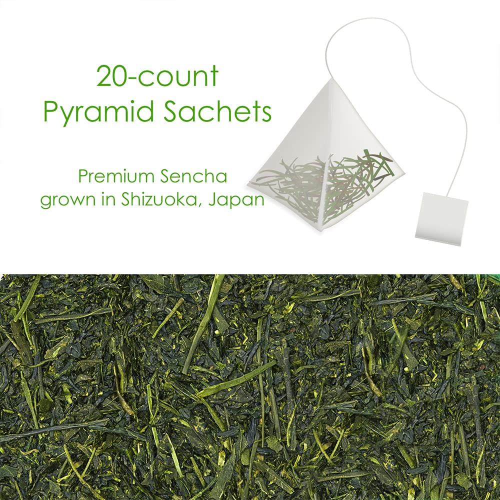 [Sugimoto Tea] Signature Sencha Fukamushi, ?????, Award-Winning Flavor Authentic Japanese Green Tea, Antioxidants, Caffeine, L-Theanine - 20 Compostable Pyramid Teabags, Resealable Pouch (20 Teabags x 3 Packs)