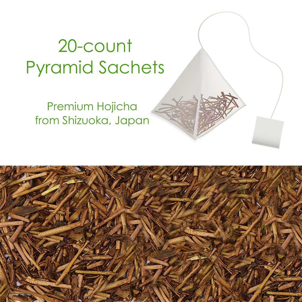 [Sugimoto Tea] Enrich Hojicha Teabags, Rich Toasty Japanese Green Tea, Low-Caffeine Evening Treat, Rich, Toasty Flavor, Compostable Pyramid Bags (20 Teabags x 3 Packs)