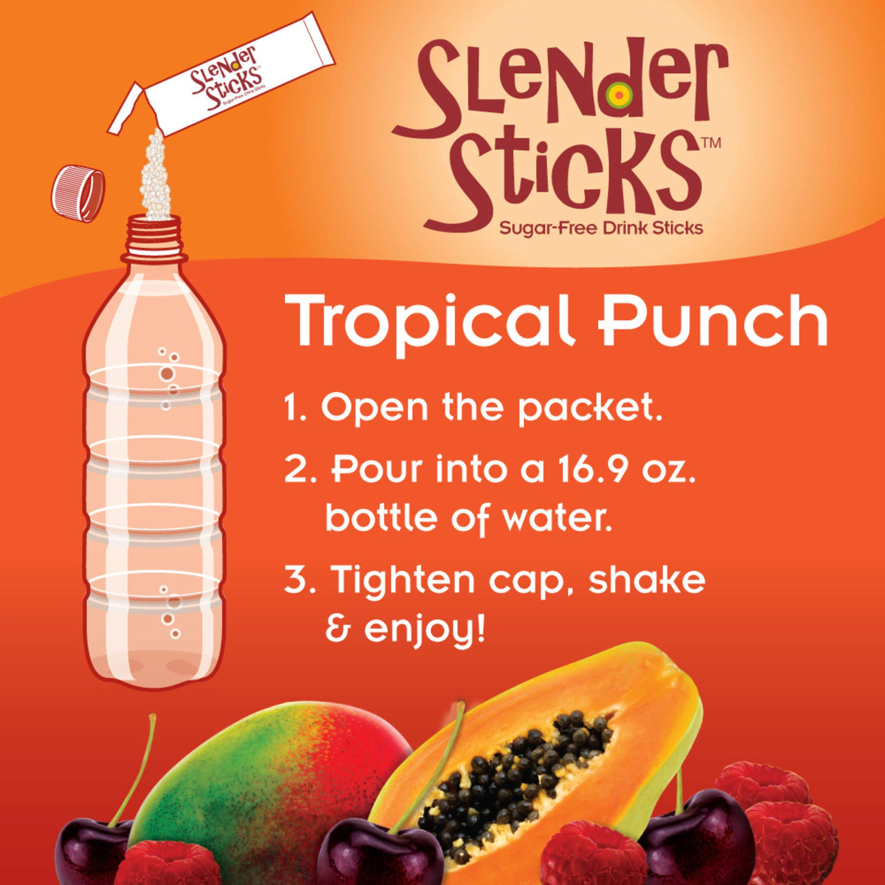 NOW Foods, Slender Sticks, Tropical Punch, 15 Calories Per Stick, Refreshingly Delicious, with Antioxidant Vitamins A,C, E, 12/Box