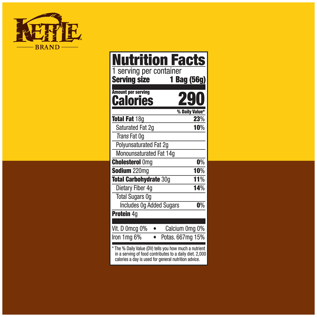Kettle Brand Potato Chips, Sea Salt Kettle Chips, Snack Bag, 2 Oz (Pack of 6)