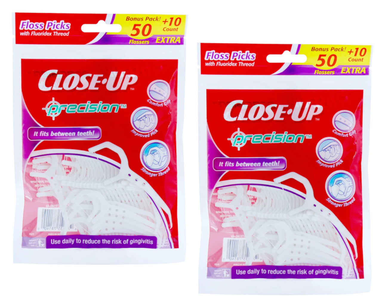 Close-Up Precision Floss Picks w/ Flouridex Thread, 60 Count, Pack of 2 (120 Flossers) by Close-Up