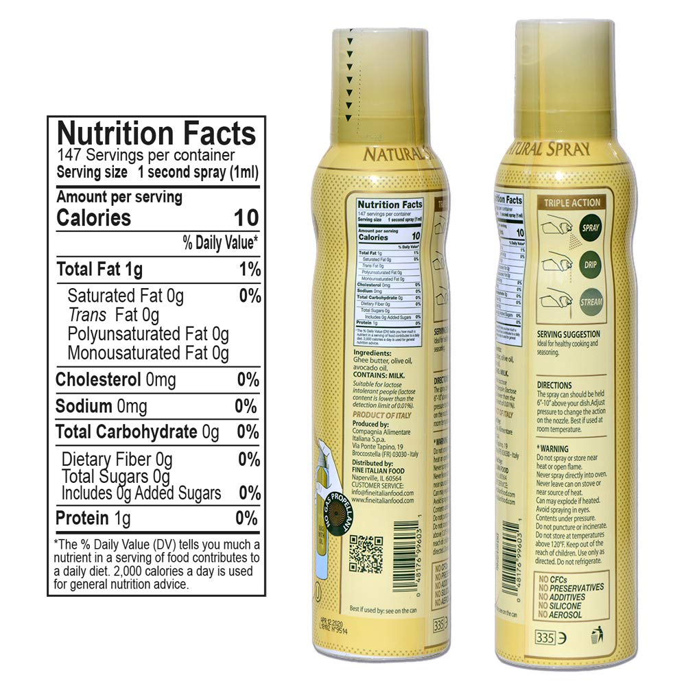 Mantova Ghee Oil, 100% Pure Cooking Oil Spray, Omega-3, perfect for Keto snacks, baking, grilling, or cooking, our oil dispenser bottle lets you spray, drip, or stream with no waste, 5 oz