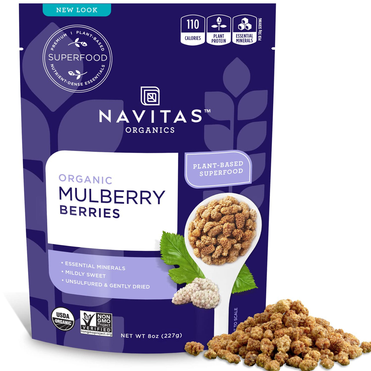 Navitas Organics Mulberries, 8 oz. Bag, 8 Servings  Organic, Non-GMO, Sun-Dried, Gluten-Free, Sulfite-Free (Pack of 1)