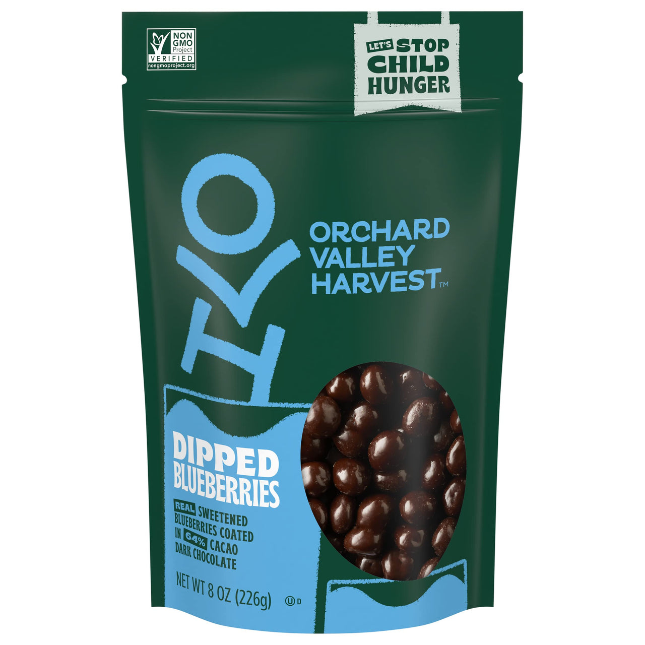 Orchard Valley Harvest Dark Chocolate Dipped Blueberries, 1 Pack (8oz), Made With Real Sweetened Blueberries, Gluten Free, Non-GMO, Stand Up Bag