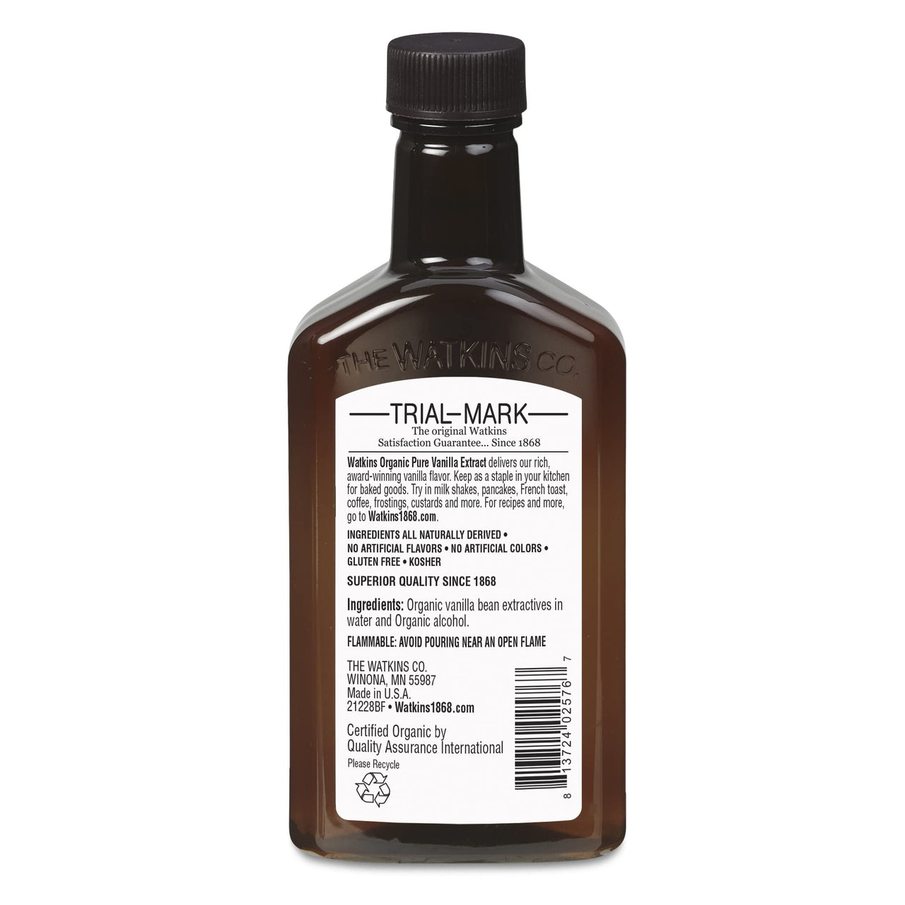 Watkins Organic Pure Vanilla Extract, with Madagascar Vanilla Beans, Non-GMO, Kosher, 4 oz. Bottle, 1-Pack