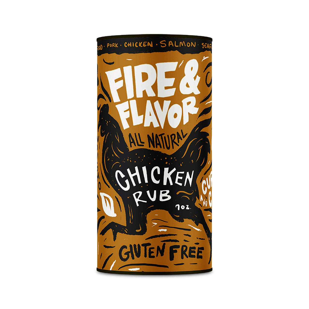 Fire & Flavor All Natural Chicken Rub, Curry and Chilies, Great on Salmon, Seafood, Pork, Chicken, 9oz