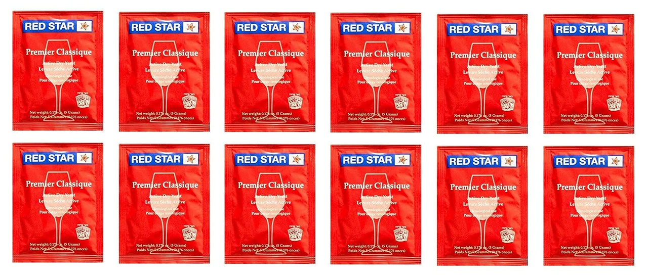 North Mountain Supply - RS-PC-12 Red Star Premier Classique Wine Yeast - Pack of 12 - Fresh Yeast & Twin Bubble Airlock and Carboy Bung (Pack of 2)