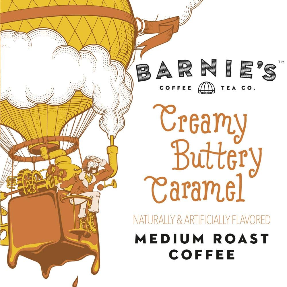 BARNIE's COFFEE TEA CO., Single Serve Pods and Smooth Flavor Gluten and Fat Free Medium Roast Compatible with Keurig Brewers, Creamy Buttery Caramel, 10 Count