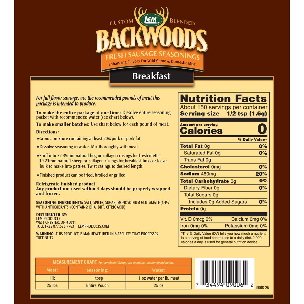 LEM Backwoods Breakfast Fresh Sausage Seasoning 8.3 Ounce (Pack of 1)