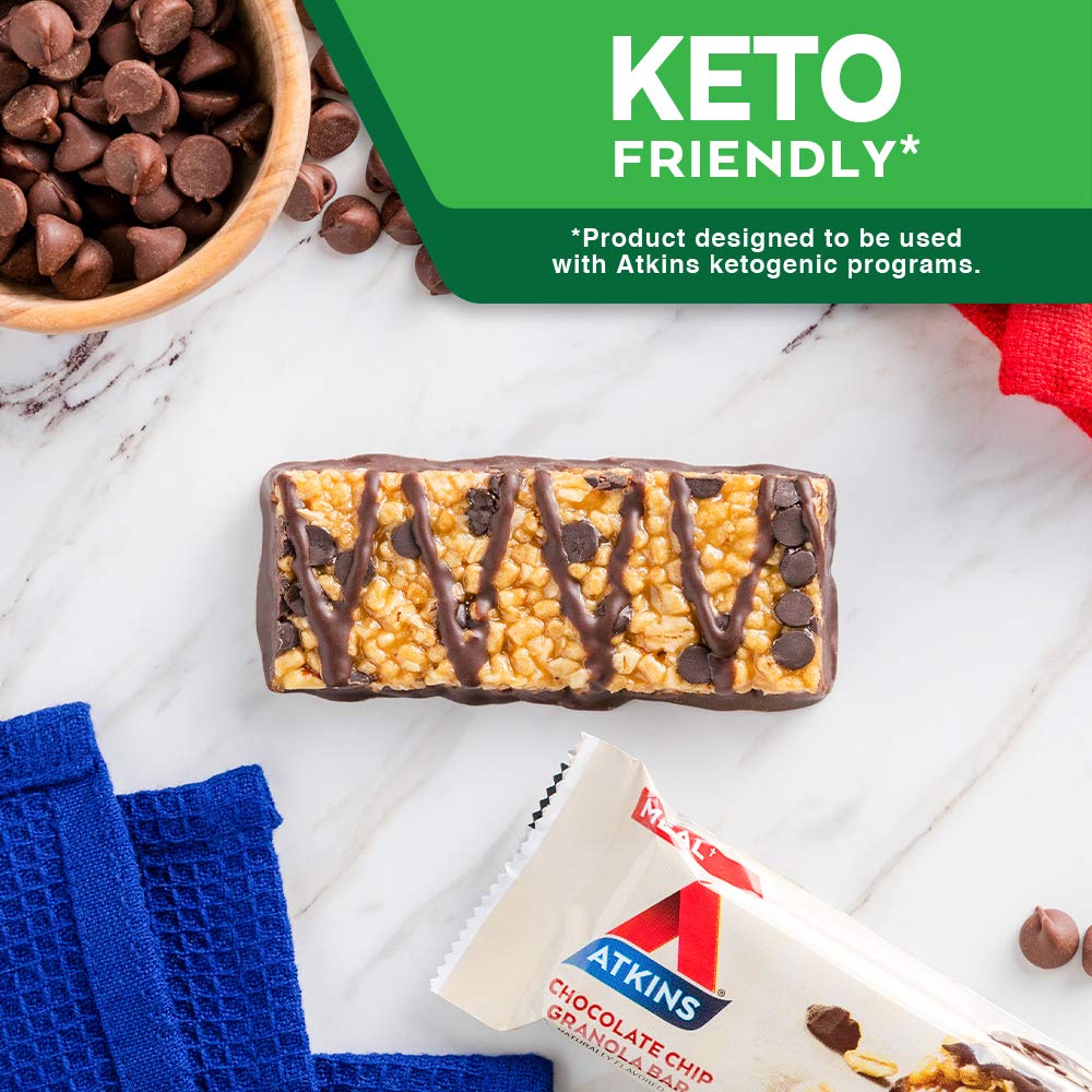 Atkins Protein Meal Bar, Chocolate Chip Granola, Keto Friendly, 8 Count