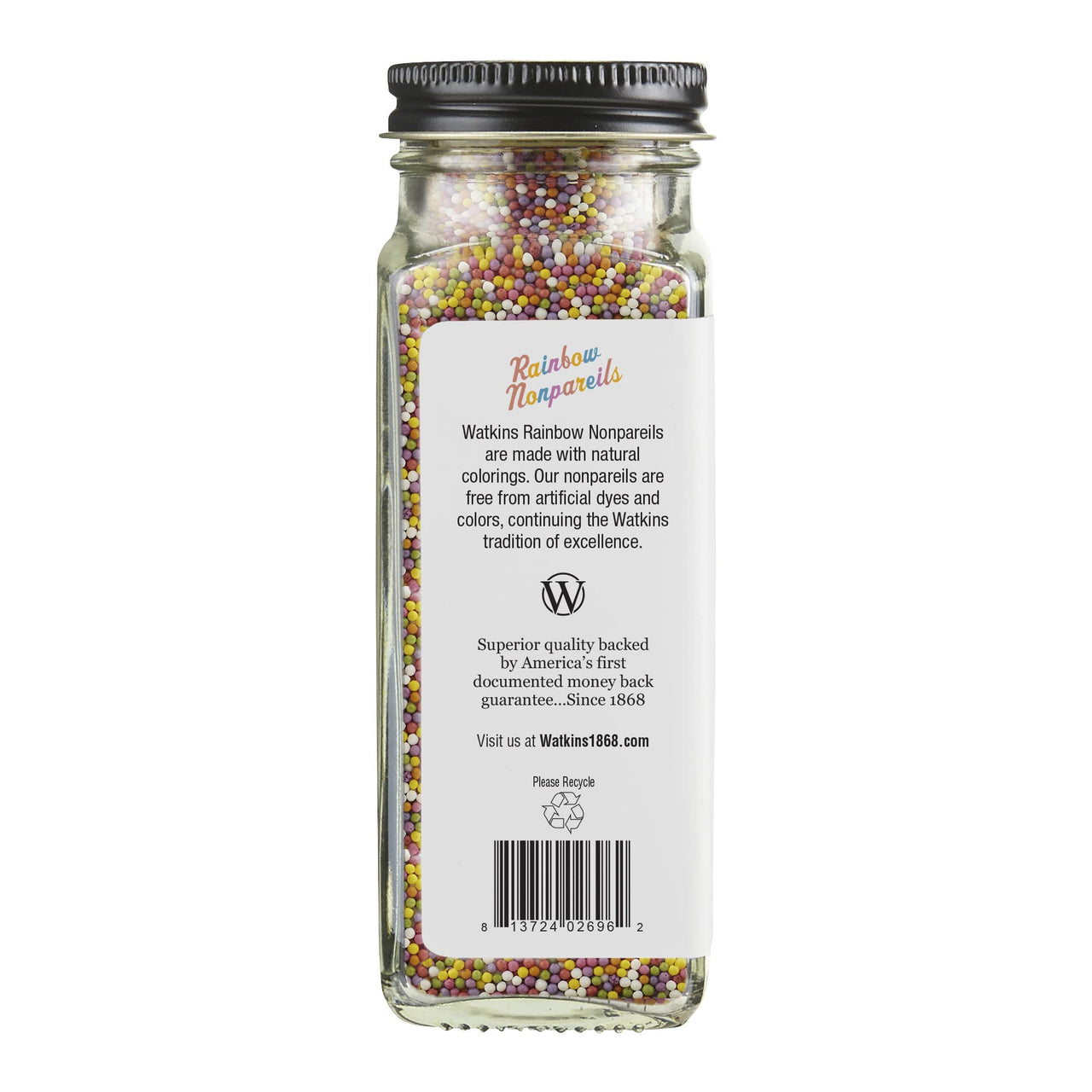 Watkins Gourmet Decorating Sprinkles, Rainbow Nonpareils, 4.2 Oz. Jar, 1 Count