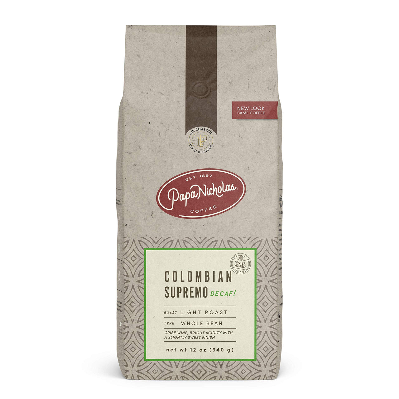PapaNicholas Coffee Whole Bean Coffee, Decaffeinated, Colombian, 12 Ounce