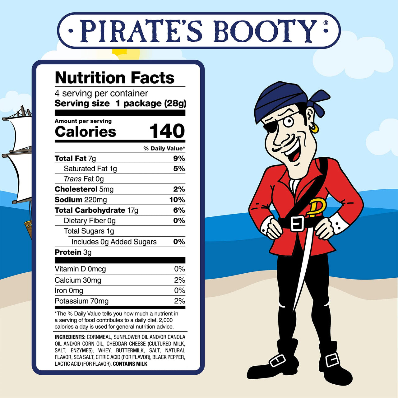 Pirate's  Booty Aged White Cheddar Cheese Puffs, Gluten Free, Healthy Kids Snacks, Easter Snacks, 4oz Grocery Size Snack Bag