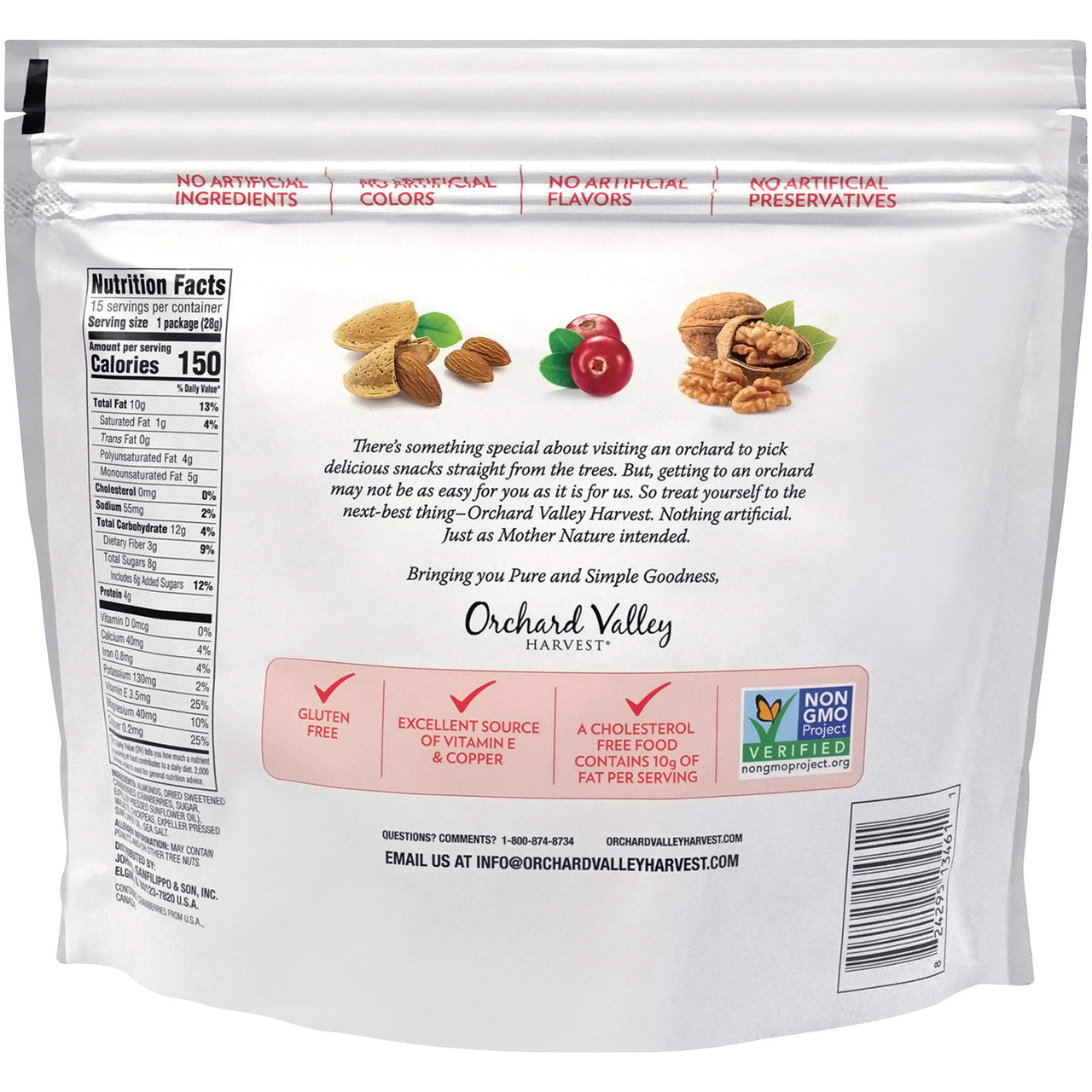 Orchard Valley Harvest Heart Healthy Blend, 1 Ounce Bags (Pack of 15), Almonds, Cranberries, Walnuts, and Chickpeas, Gluten Free, Non-GMO, No Artificial Ingredients