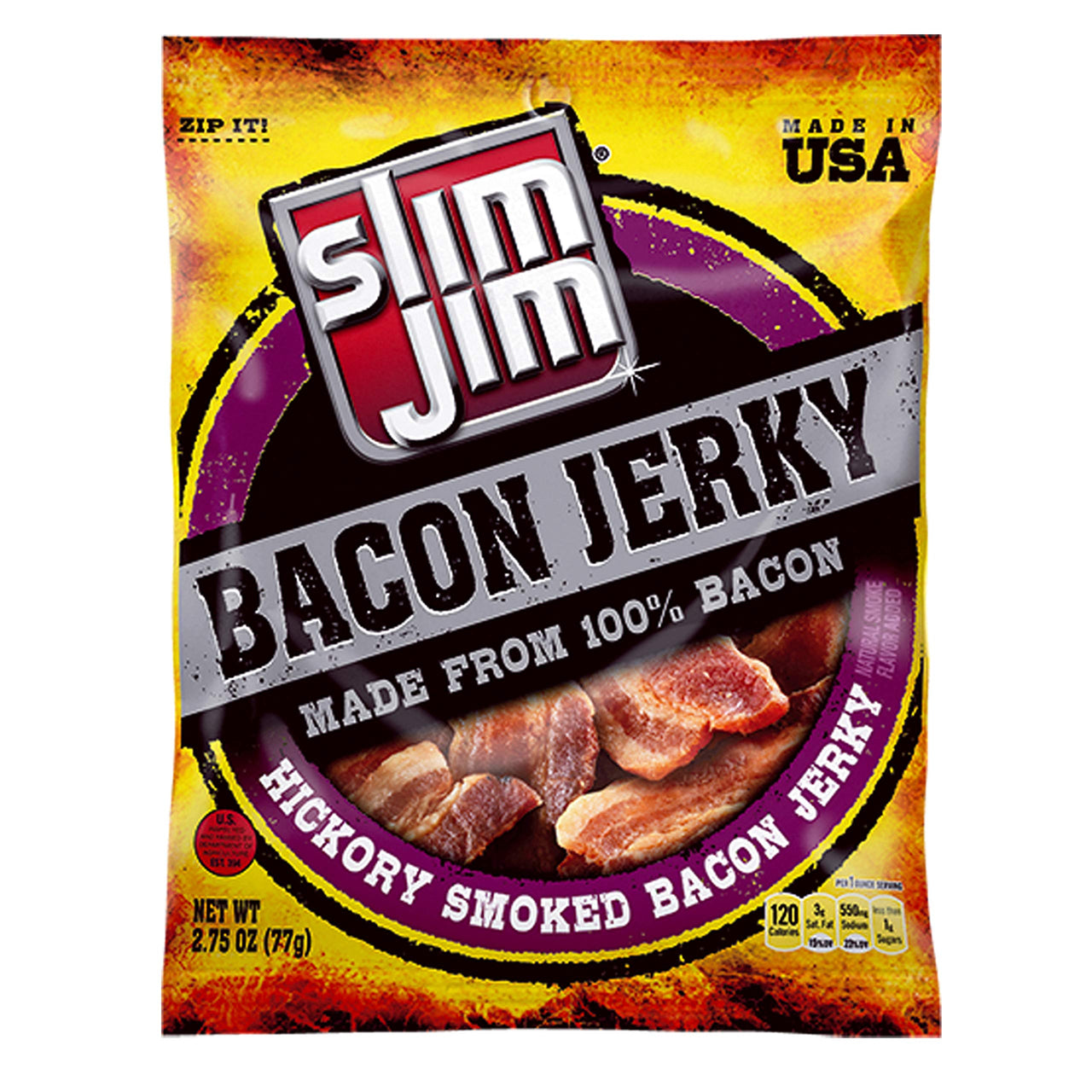 Slim Jim Bacon Jerky Hickory Smoked Flavor Bag, 2.75 oz