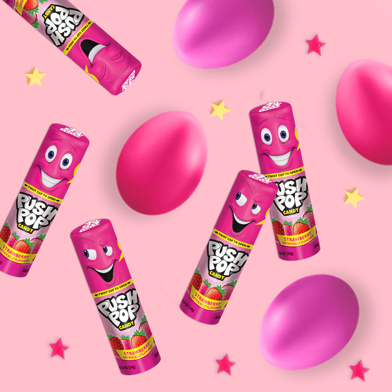 Push Pop Pink Colorfest - Pink Strawberry Lollipops Easter Bulk Candy - 10 Count Individually Wrapped Lollipops - Easter Basket Stuffer Assorted Candy - Fun Candy for Easter Egg Hunts