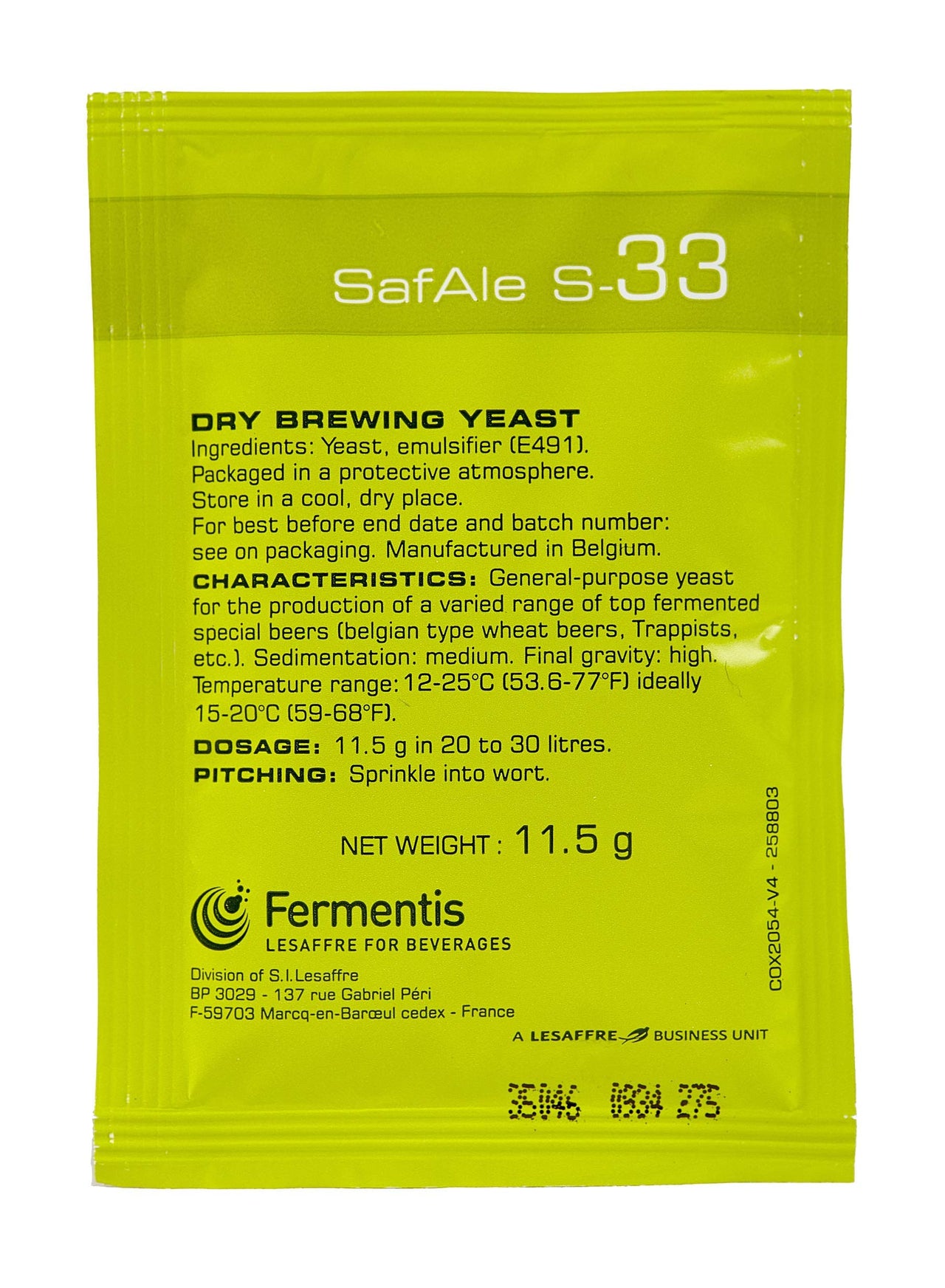 Fermentis SafAle S-33 Beer/Ale Yeast - Pack of 1 - With North Mountain Supply Freshness Guarantee