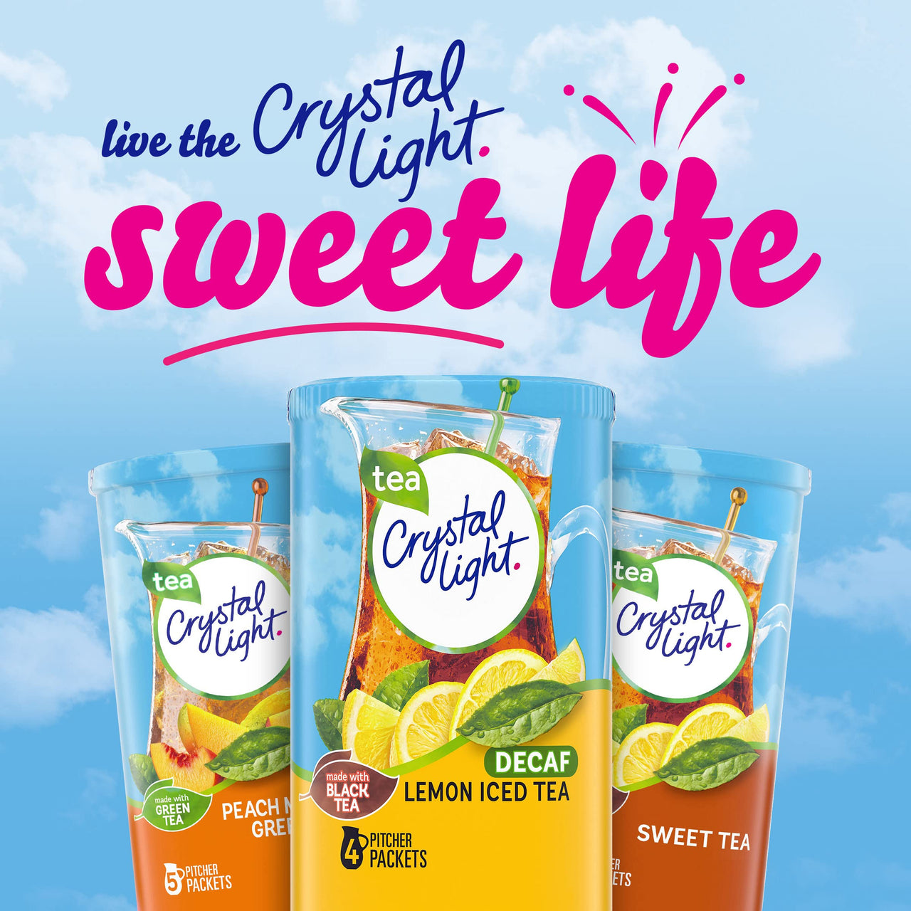 Crystal Light Sugar-Free Decaffeinated Lemon Iced Tea Naturally Flavored Powdered Drink Mix 4 Count Pitcher Packets