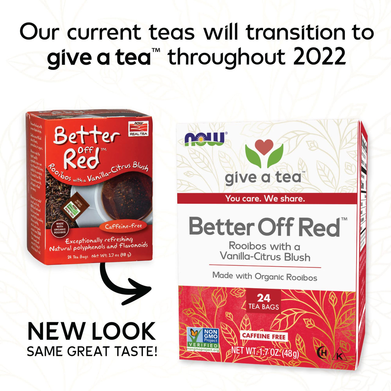 NOW Foods Give a Tea Better off Red Rooibos Tea with a Vanilla-Citrus Blush, Caffeine-Free, 24 bags