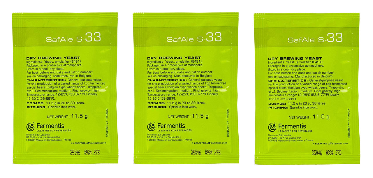 Fermentis SafAle S-33 Beer/Ale Yeast - Pack of 3 - With North Mountain Supply Freshness Guarantee